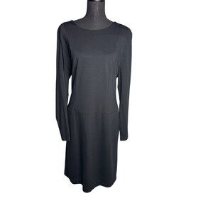 Talbots Women's Long Sleeve Black Knit Ponte Shift Dress with Pockets 20